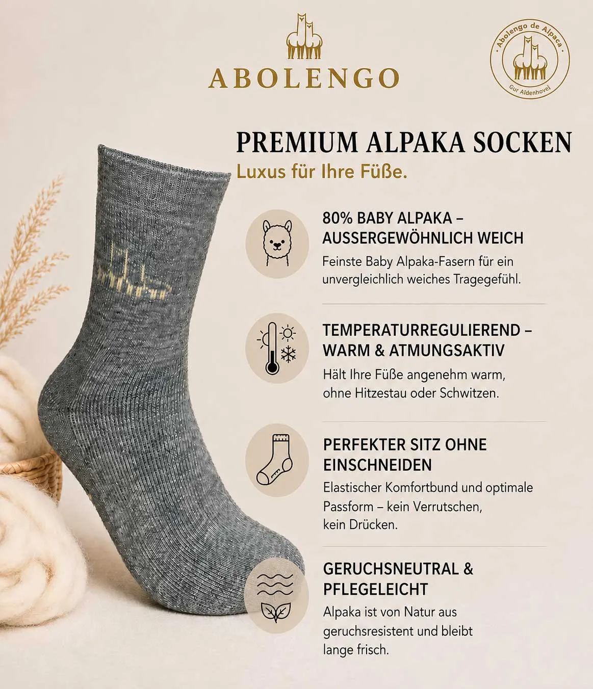 Abolengo de Alpaca Feinste Alpakasocken (Premium)