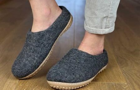 Alpaka Hausschuhe Slipper mit fester Sohle