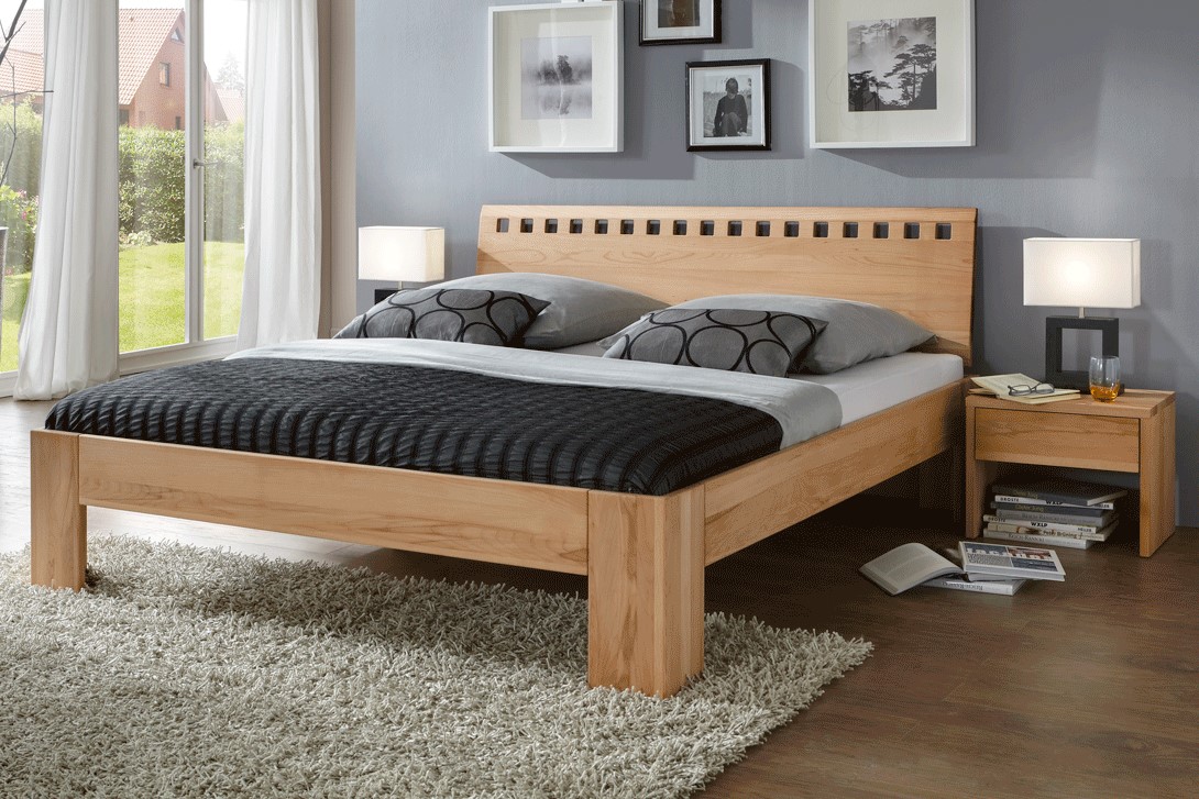 Bett-M-20-Kernbuche-Kopfteil-Primo-2 Massivholzbett als Liege oder mit verschiedenen Kopfteilen